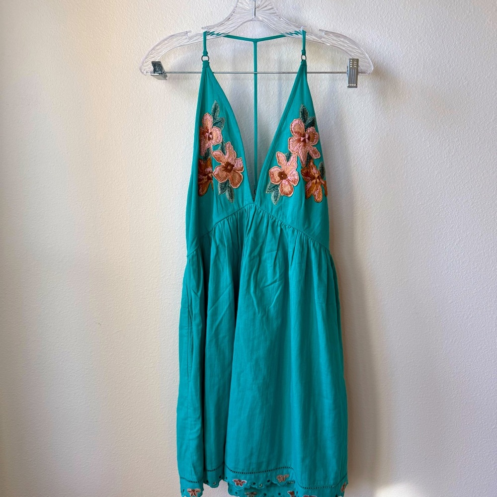 Free People dress floral blue green large